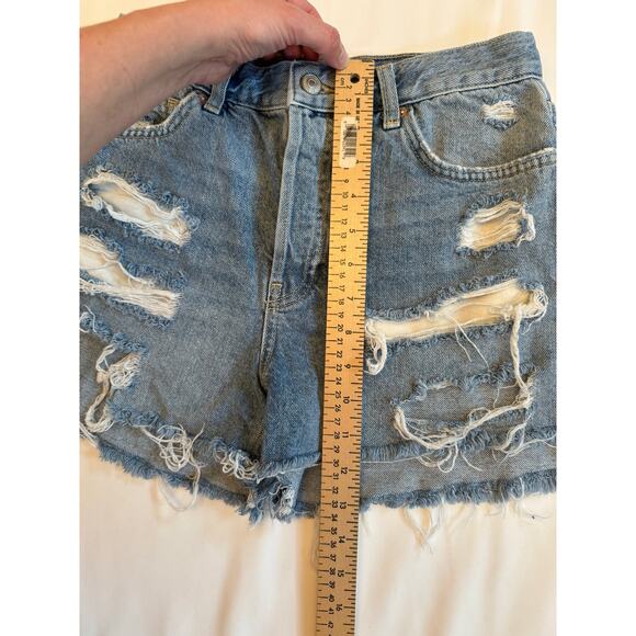 WE THE FREE Distressed Cut Off Blue Denim Shorts Button Fly 100% Cotton Size 26 - Picture 6 of 10